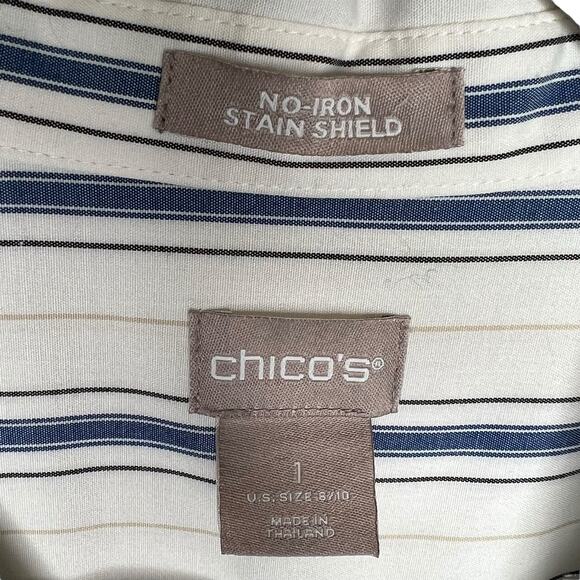 Chico's No-Iron Cotton-Blend Striped Stain Shield Pocket Tunic Size 1 = Medium - Picture 7 of 7